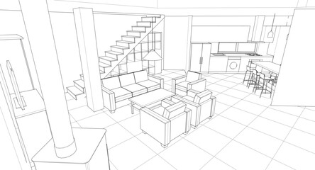 Fototapeta premium residential building interior 3d illustration