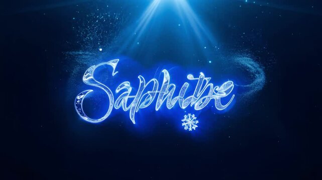 Slow horizontal pan, zoom of an elegant, glowing, sapphire script, spells "believe in magic" against a deep obsidian background, dramatic blue light