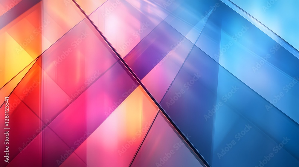 Poster an abstract image featuring vibrant geometric glass panels in various colors. abstract geometric gla