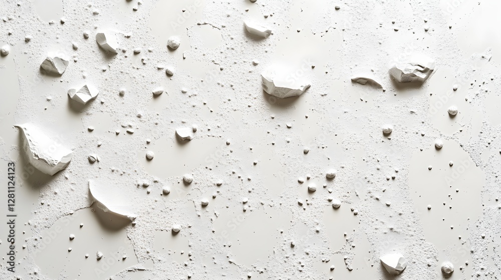 Poster Close-up view of an abstract white textured surface. The image showcases varying shapes and shadows. Abstract White Texture: A Study in Light and Shadow