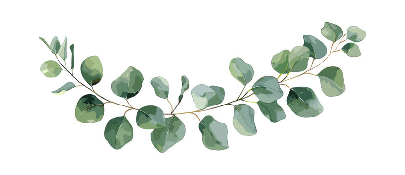 Vector watercolor wreath with green eucalyptus branches, greenery clipart for wedding invitation, greeting cards, save the date, stationery design, hand drawn illustration, botanical frame