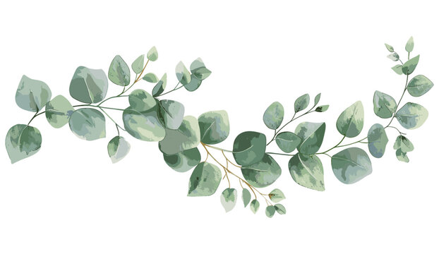 Watercolor vector wreath with eucalyptus leaves and branches, greenery clipart for wedding invitation, greeting cards, save the date, stationery design, hand drawn illustration, floral frame