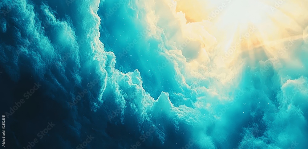 Poster a background with a gradient that transitions from deep blue to light blue, featuring a textured des