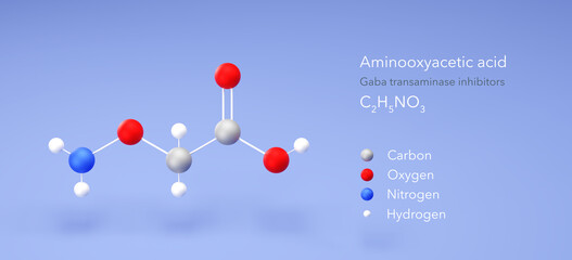 aminooxyacetic acid molecule, molecular structure, gaba transaminase inhibitors 3d model, Structural Chemical Formula and Atoms with Color Coding