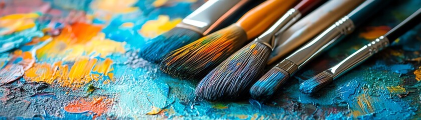 Fototapeta premium Artistic expression essentials, filled artist toolbox, paintbrushes, sketching tools, vibrant paints, creative supplies, inspiring art tools for creativity