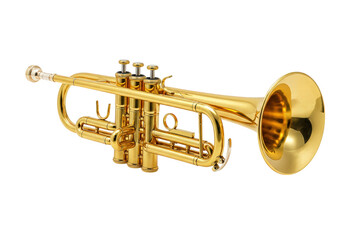 Obraz premium Golden Trumpet Musical Instrument Closeup Isolated on Black Background Studio Shot