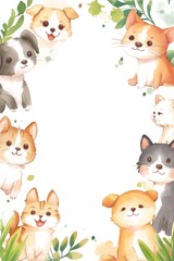 Obraz premium Adorable puppies and kittens frame.