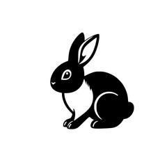 Black and White Rabbit Silhouette: A Minimalist Illustration of a Bunny on White Background.