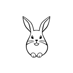 Whimsical cartoon image of a smiling rabbit with long ears, black outlines on a white backdrop.