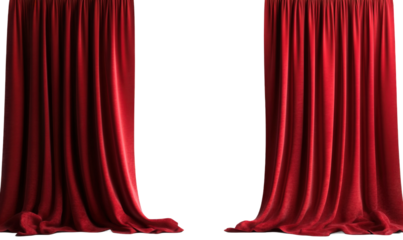 A curtain made of red velvet fabric