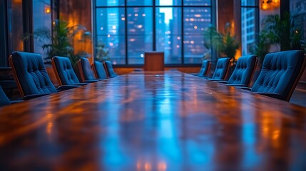 Empty conference room, city view