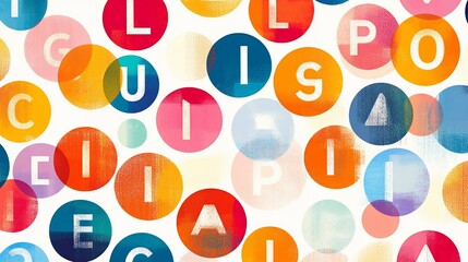 Colorful alphabet letters in circles.