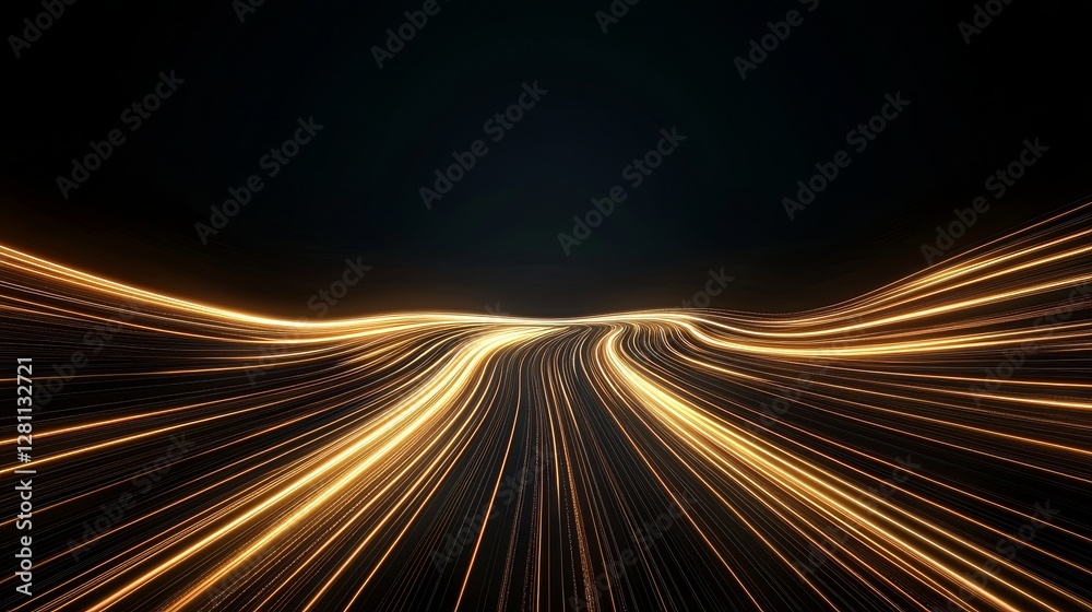 Poster golden abstract background enhanced with flowing light streaks and tiny sparkles
