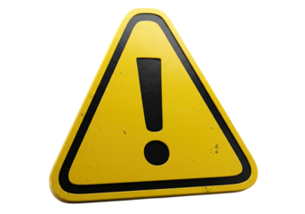 Warning Sign in Yellow and Black with Exclamation Point on Dark Background