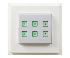 White wall switch with green lights on a transparent background