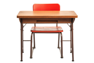 Fototapeta premium School desk with red chair, white isolate background