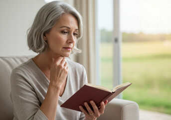 Fototapeta premium Menopause Concept: Mature Woman with Personal Items on Beige Background