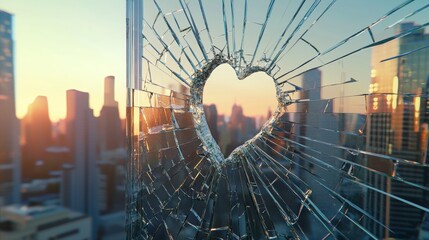 Empowering Leadership Visuals for Modern Business Diversity Campaigns through Shattered Glass Ceiling Art with Dynamic Light Through Cracks among Urban Skyscrapers