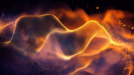 Fototapeta premium Abstract orange and gold glowing wave particles.