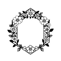 Elegant hexagon frame of flowers, leaves and flower design