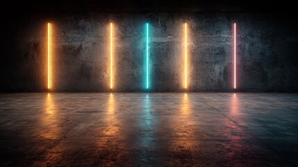Naklejka premium Modern urban logistics center featuring neon highlights, embodying a digital high-tech atmosphere