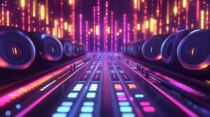 Neon Lights Illuminate Futuristic Music Studio Console
