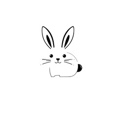 Minimalist Black and White Bunny Illustration: Adorable Bunny with Long Ears and Tail