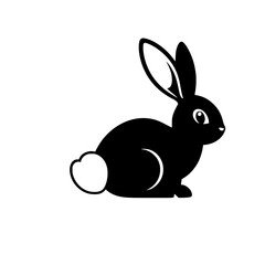 Black and White Rabbit Silhouette Illustration. Simple, modern, and minimalist art, emphasizing the bunny's profile and shape, set on a white background.