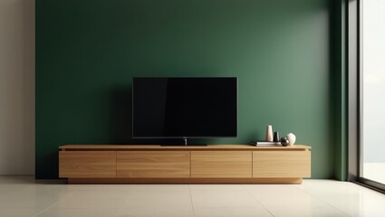Minimalist Living Room with Dark Green TV Unit and Modern Decor