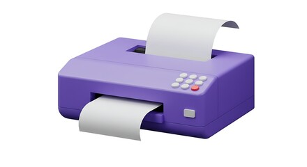 Purple Printer Printing Paper Isolated on White for Office Use