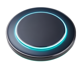 Stylish round button with blue light on a transparent background