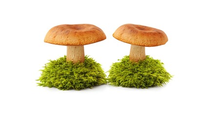 Detailed Illustration of Mushrooms Growing on Mossy Soil Isolated