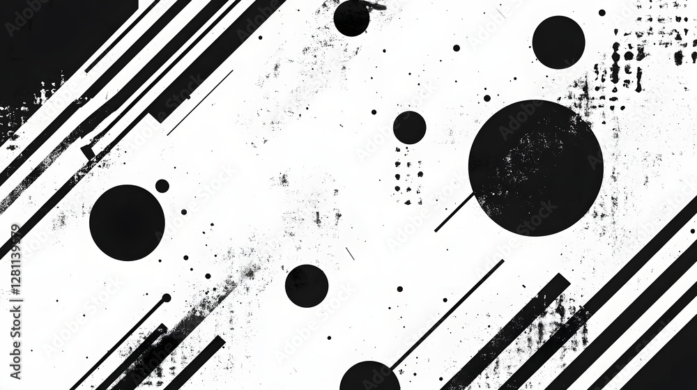 Poster A captivating abstract image featuring a dynamic composition of geometric shapes patterns and contrasting textures in a striking monochrome palette  The design creates a sense of depth movement