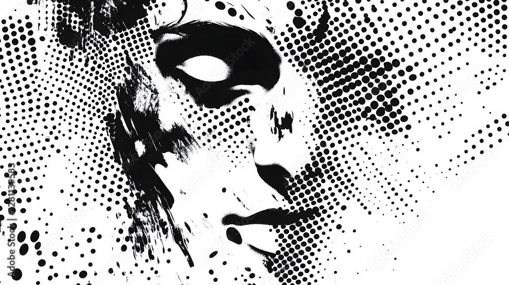Poster A captivating and enigmatic monochrome abstract portrait featuring a striking blend of surreal patterns textures and expressive elements that evoke a sense of depth emotion and psychological