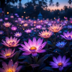 Glowing Lotus Field: Night Bloom Magic