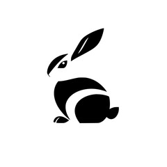 Silhouette of a Rabbit: minimalist monochrome design, graphic style, set against a white background.
