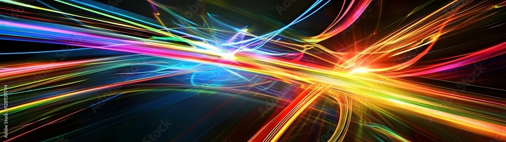 Poster A captivating image of a dazzling burst of colorful energy and dynamic motion creating a futuristic luminous explosion that ignites the senses with its vibrant spectrum of light and power