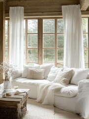 Obraz premium A Cozy Living Room with Minimalist Furniture and Natural Light