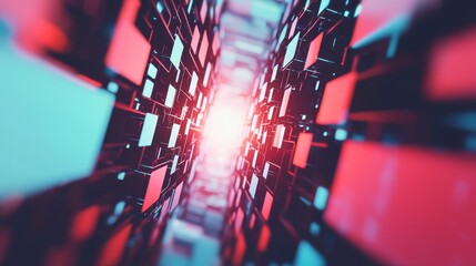 A vibrant, swirling pixelated portal is examined in intense, up-close detail, evoking memories of classic video games