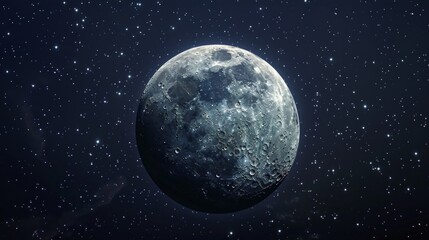Fototapeta premium Realistic image of the Moon's surface with clear craters against a starry sky, perfect for scientific publications, educational materials on astronomy or space topics,