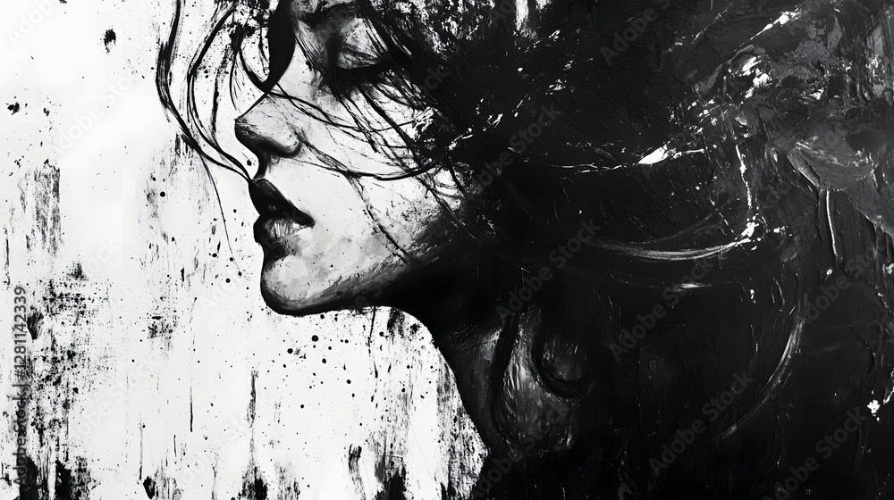 Aufkleber a dramatic and moody black and white portrait featuring expressive shadows textures and an intense a
