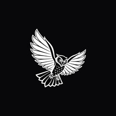 Vintage Owl Logo with Vector Line Art Style
