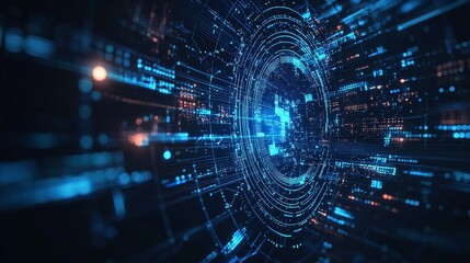 Obraz premium A digital tech-themed background in blue with abstract elements.