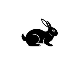 Simple Black Rabbit Silhouette on White Background