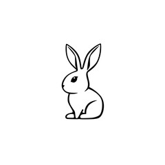 Minimalist black outline illustration of a rabbit in profile on a white background.