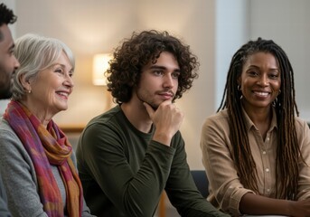 Fototapeta premium Supportive Friends Sharing Emotions at Group Therapy Session for Mental Wellbeing