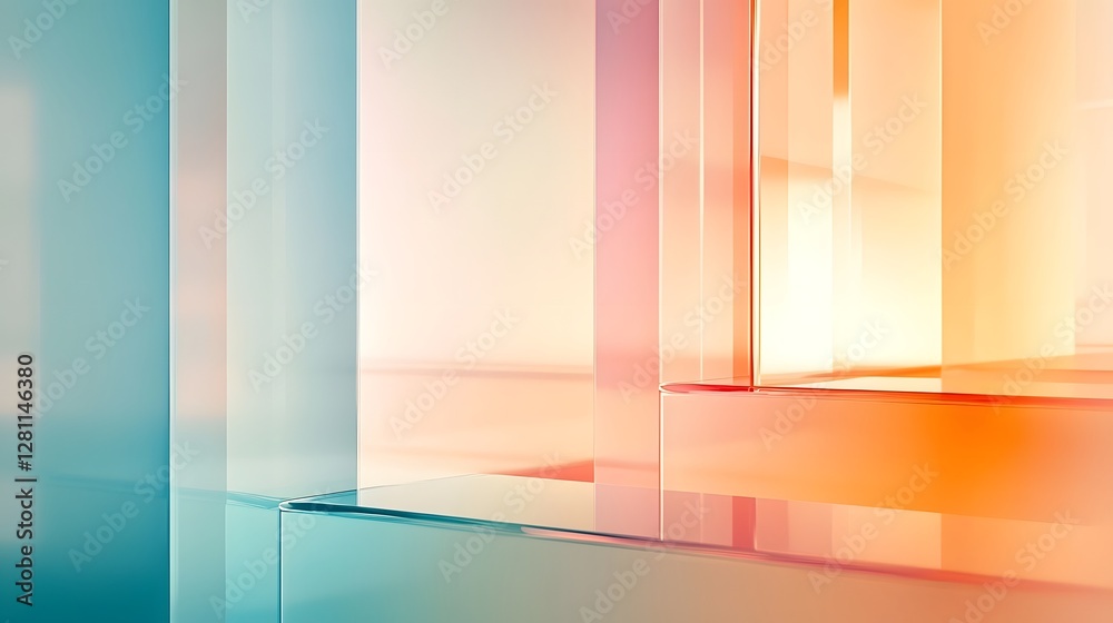Aufkleber abstract architectural interior with modern geometric glass walls minimalist pattern and symmetric l