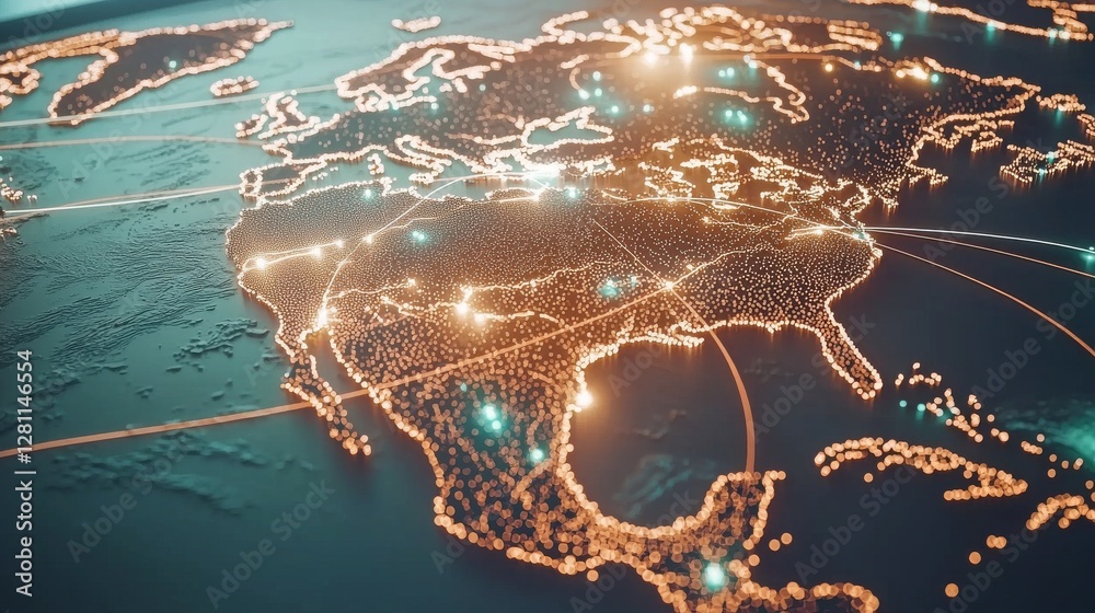 Poster the concept of global business or unity is represented by a pale blue background with a digital map 