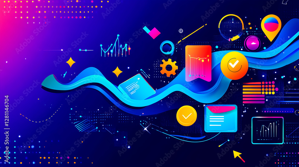 Poster dynamic data visualization graphics digital space infographic elements modern technology abstract vi