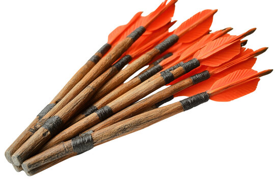 Arrows with orange fletching, white isolate background